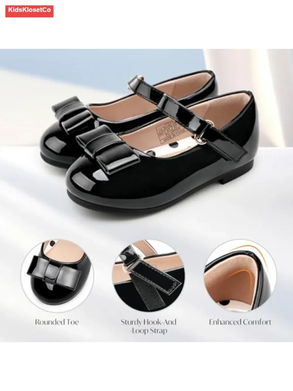 Girls Mary Jane Flats with Bow Faux Leather Dress Shoes School Party